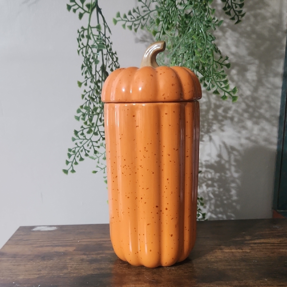 Orange Pumpkin-Shaped Ceramic Jar